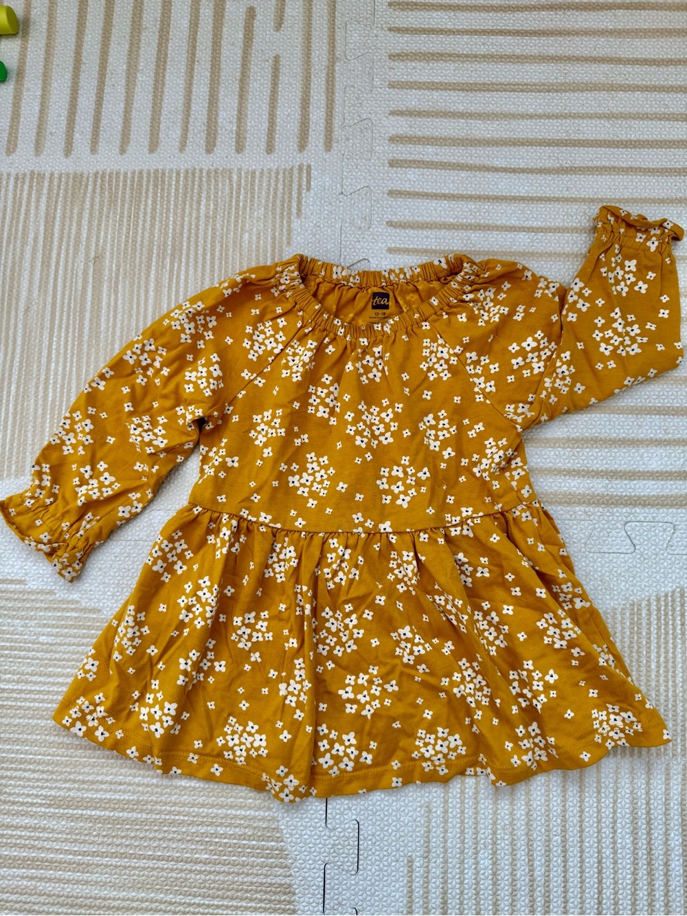 Tea Collection Mustard Yellow Floral Ruffle-Trim Dress